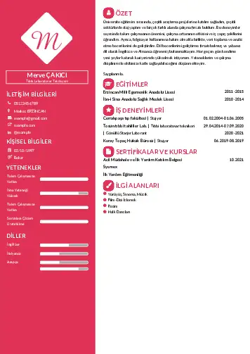 Laboratuvar Teknisyeni Cv Örnekleri cv indir